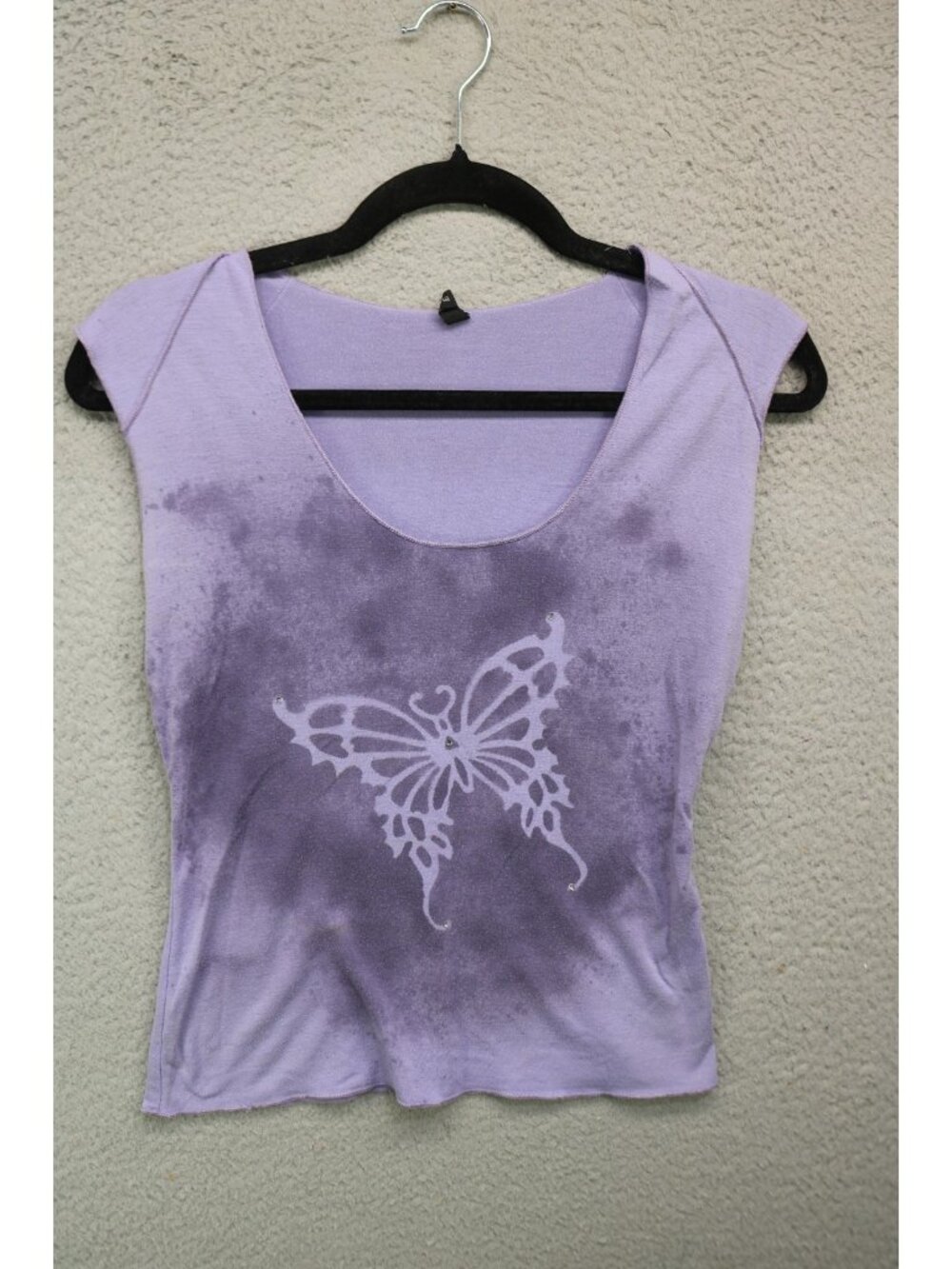 Vintage Cue Purple Sleeveless Stretchy Cropped Top-Medium-Butterfly-Rhinestones